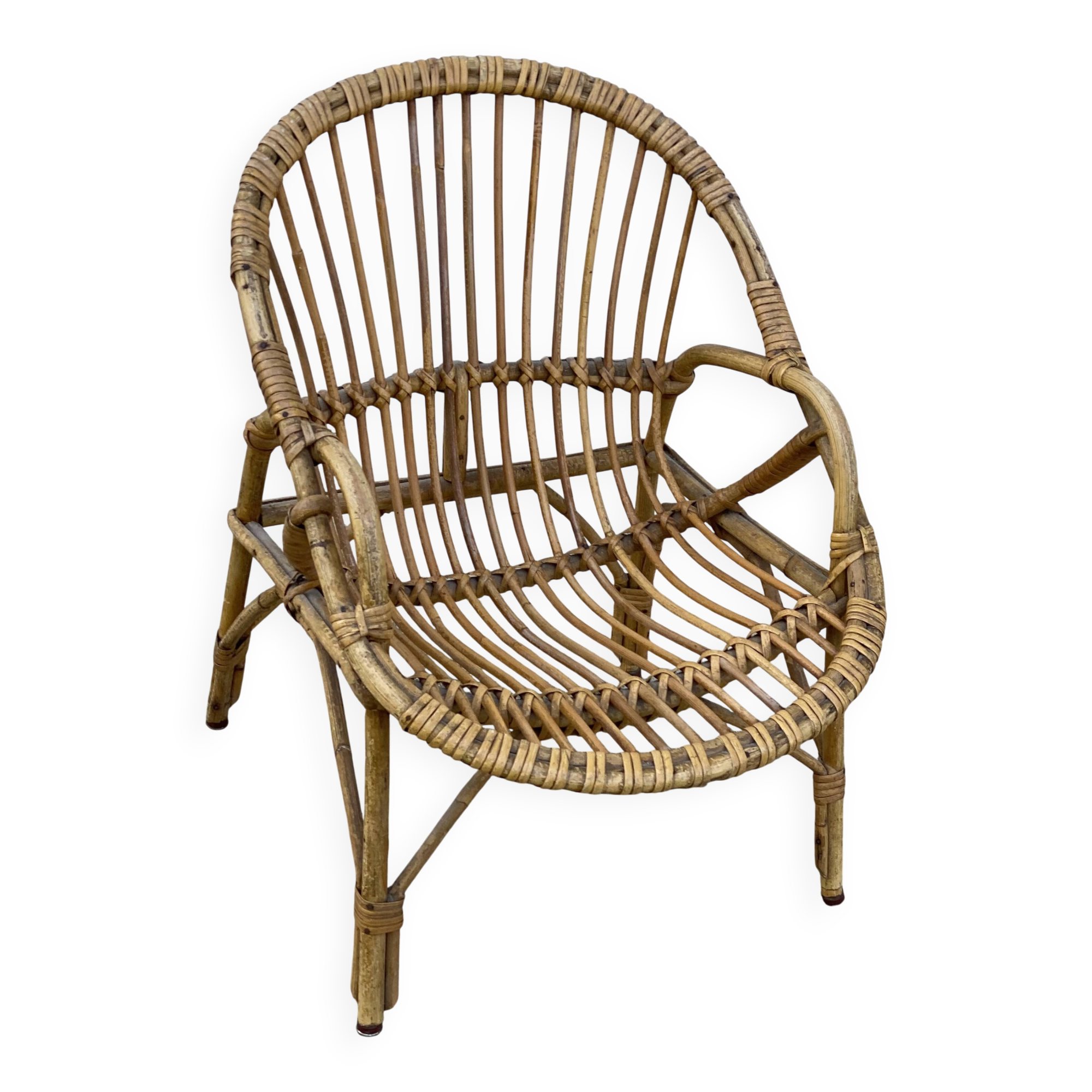 Fauteuil rotin pour enfant vintage 1960