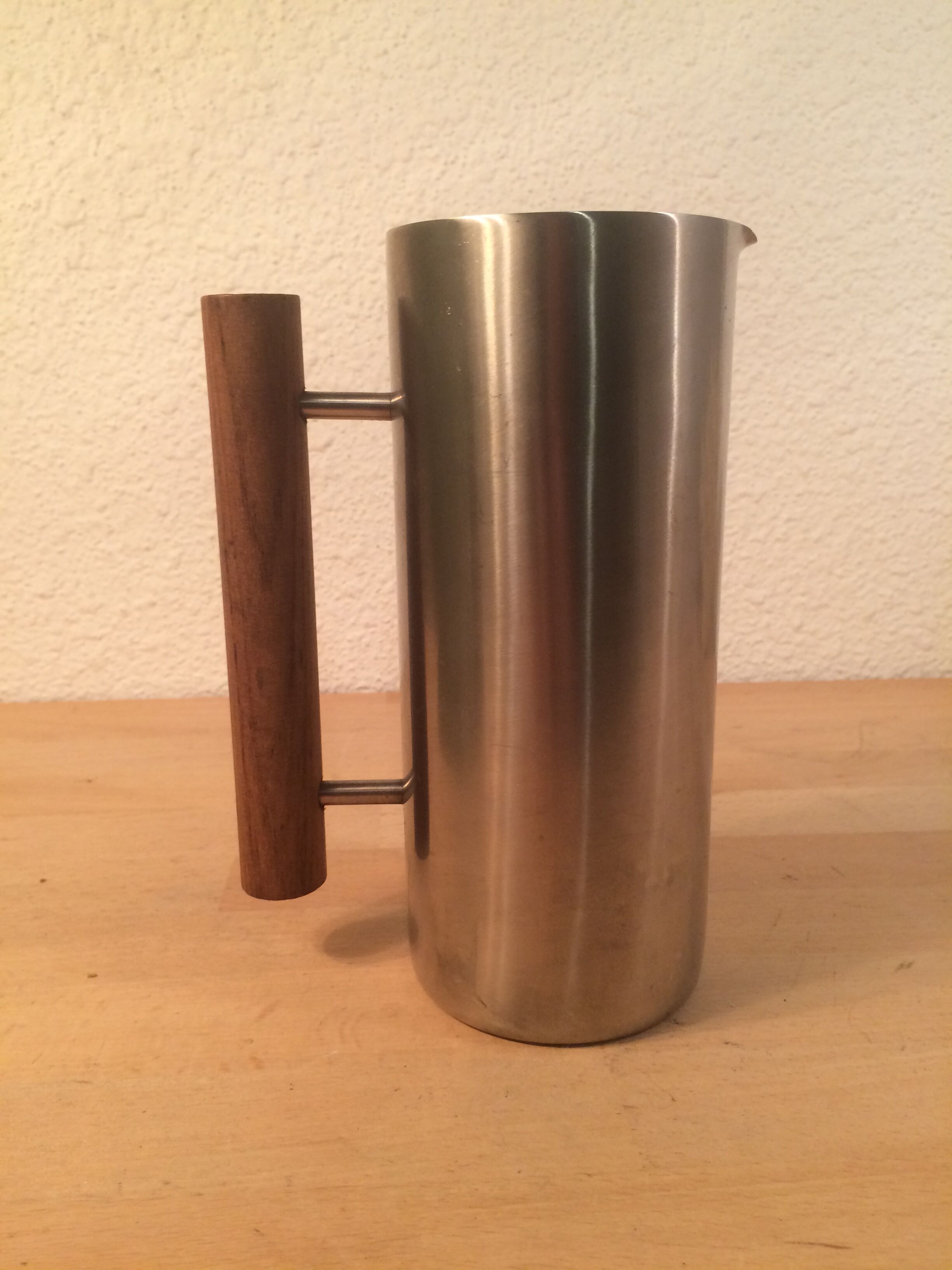 Scandinavian pitcher by Guy Degrenne stainless steel and wood