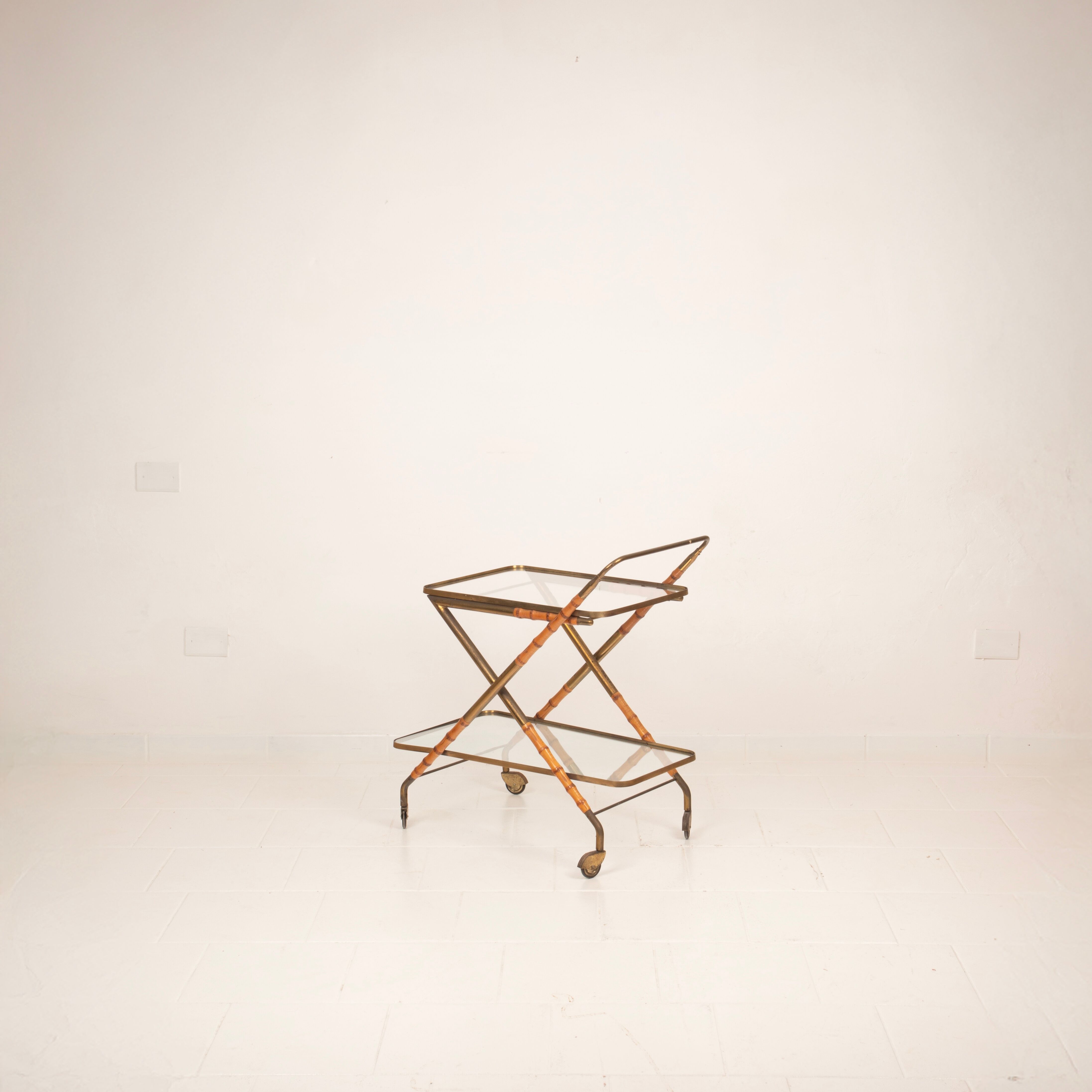 Cesare Lacca Cart in Faux Bamboo and Brass, 1950