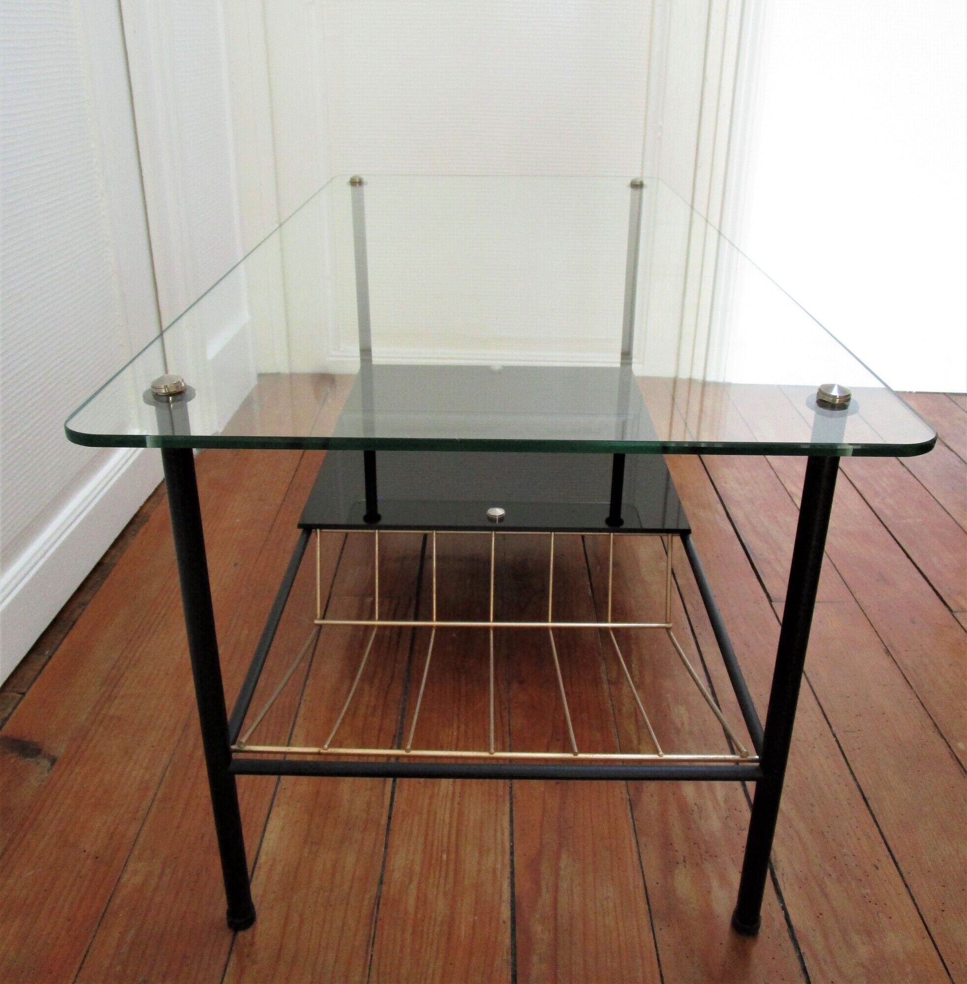 Two-tray coffee trays glass gold metal magazine holder 1960s