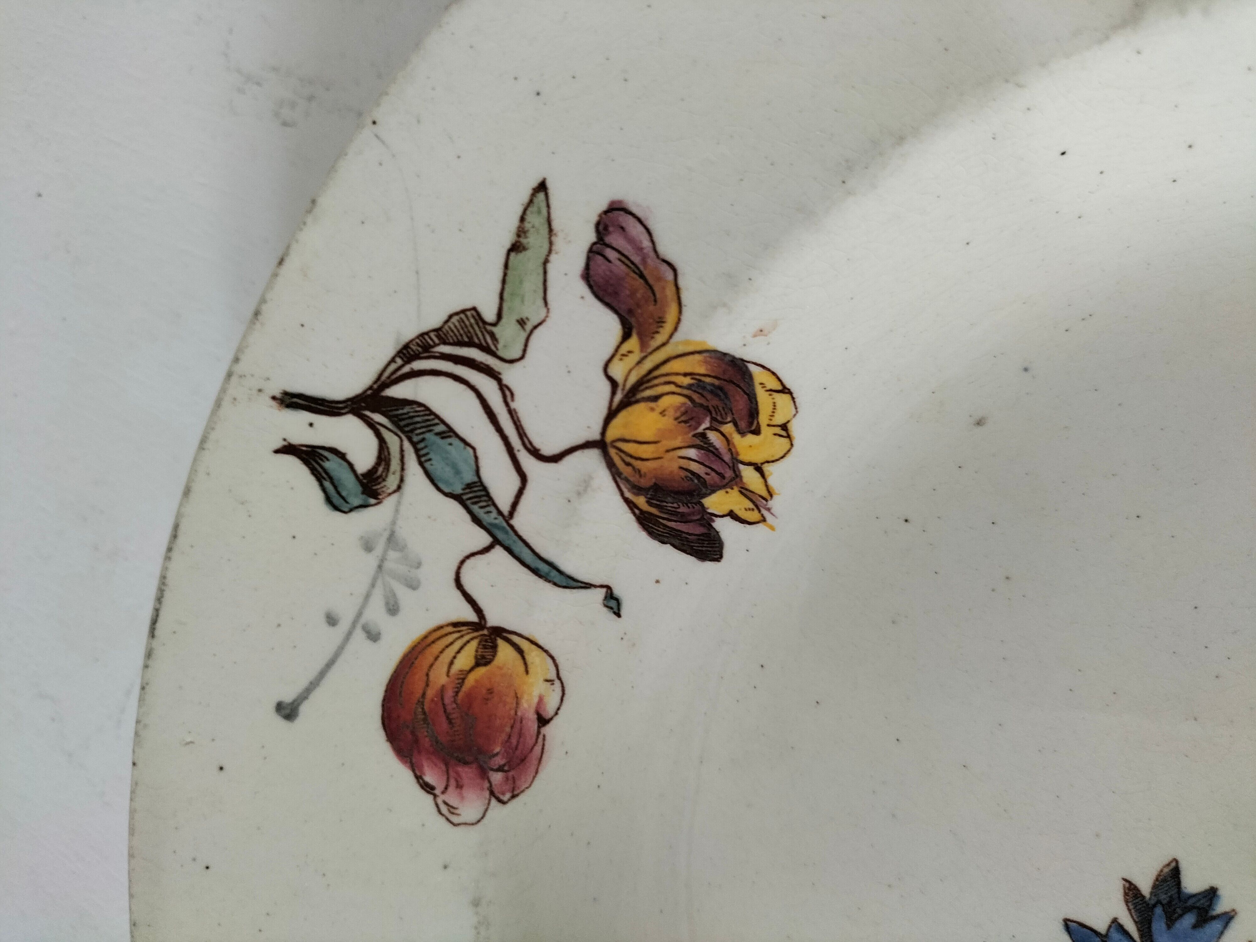 Assiette creuse Terre de Fer HB & Cie décor fleurs des champs 1900-1910
