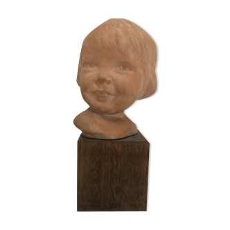 SUBJECT YOUNG GIRL IN TERRACOTTA SIGN BOFFIL ON WOOD BASE 1920