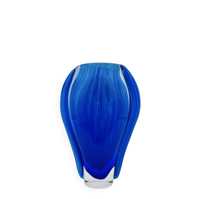 Grand Vase Murano Sommerso Cannes Verticales Venini Style Bleu 23cm 2.
