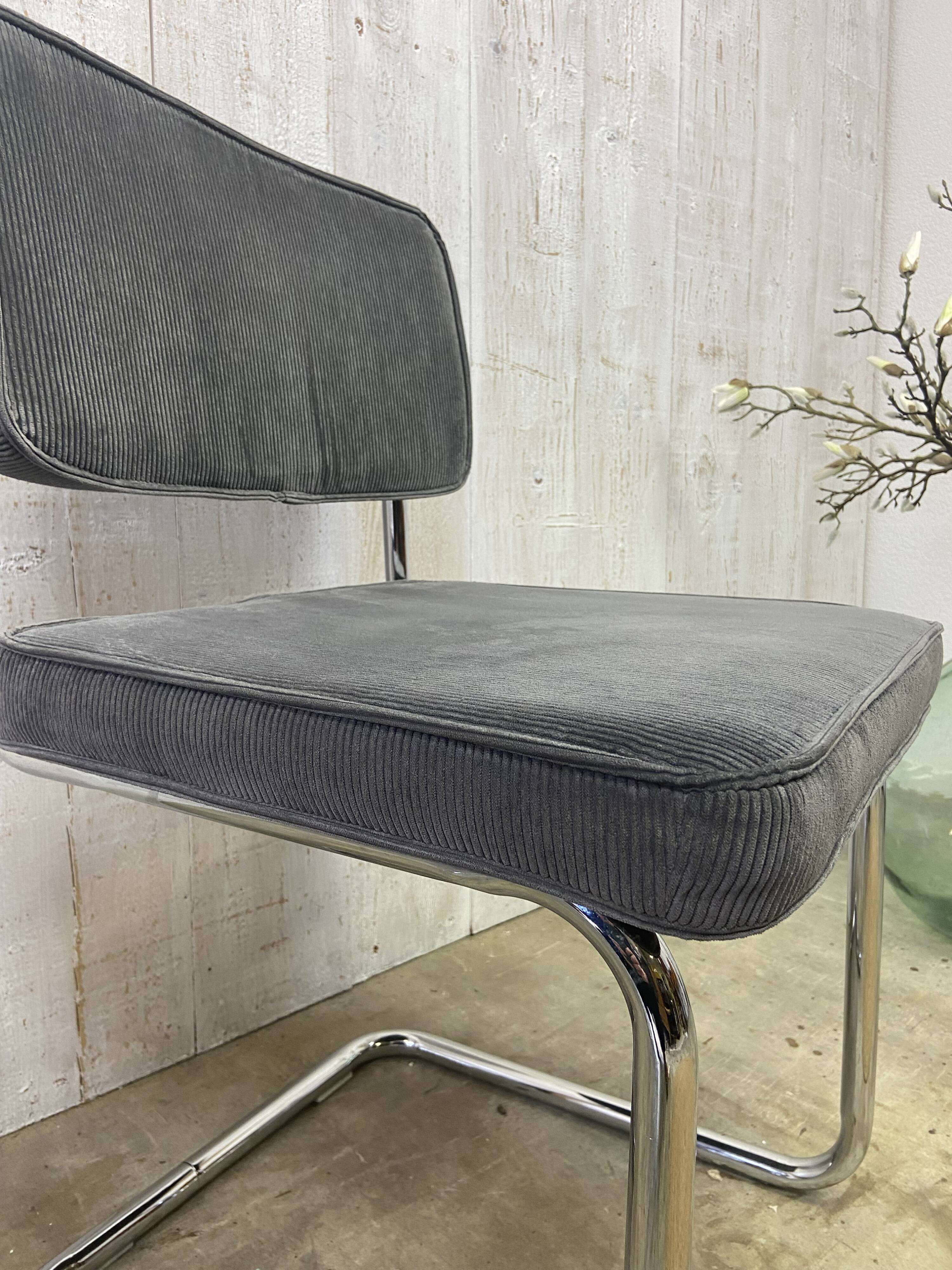 Pair of chrome and velvet chairs