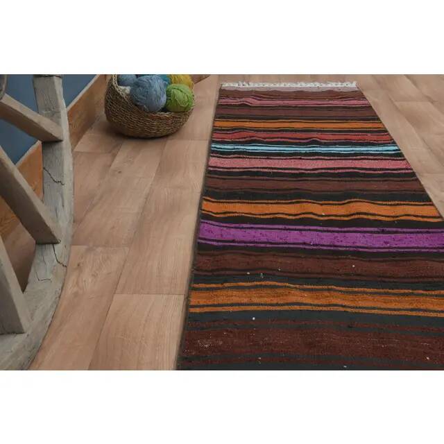 1970s Vintage Turkish Handmade Wool & Cotton Orange Runner Rug 70x311