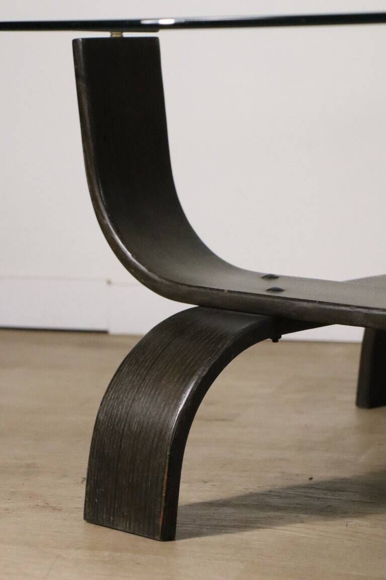 Vintage Fubo edition coffee table in curved wood and glass, 1970