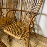 3 armchairs and two bent rattan chairs Audoux & Minnet