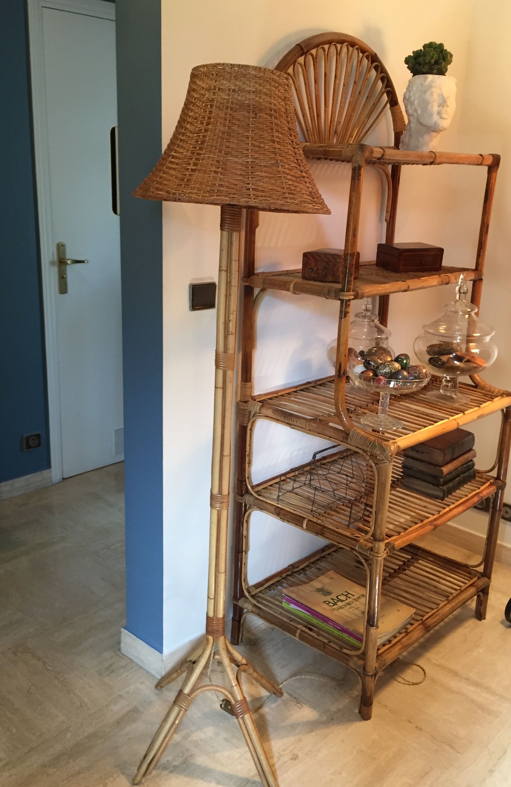 Rattan & bamboo vintage 1960 lamp