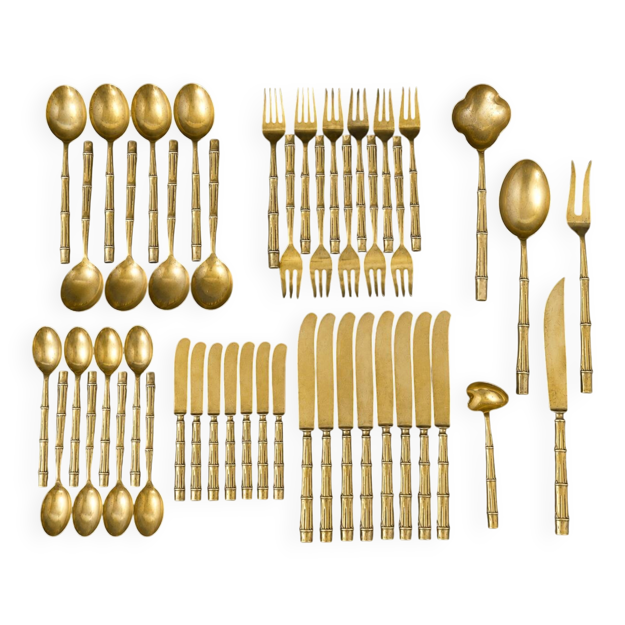 Set de couverts en bambou. 47 pièces. Laiton massif.