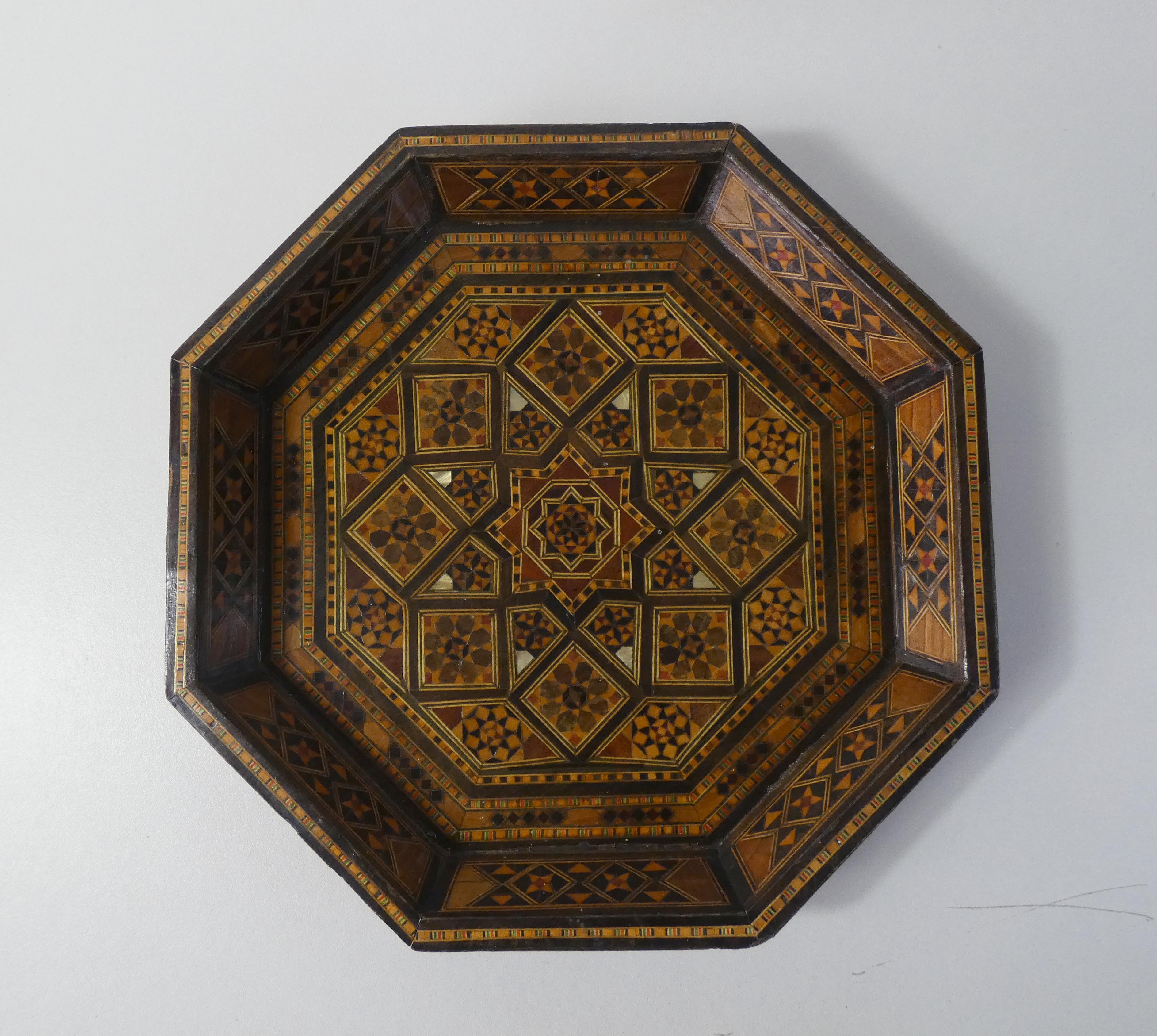 Oriental wooden marquetry tray