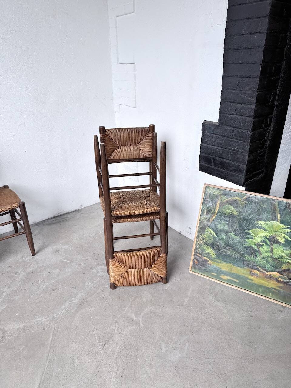 Set of 6 straw and oak Beauche chairs.