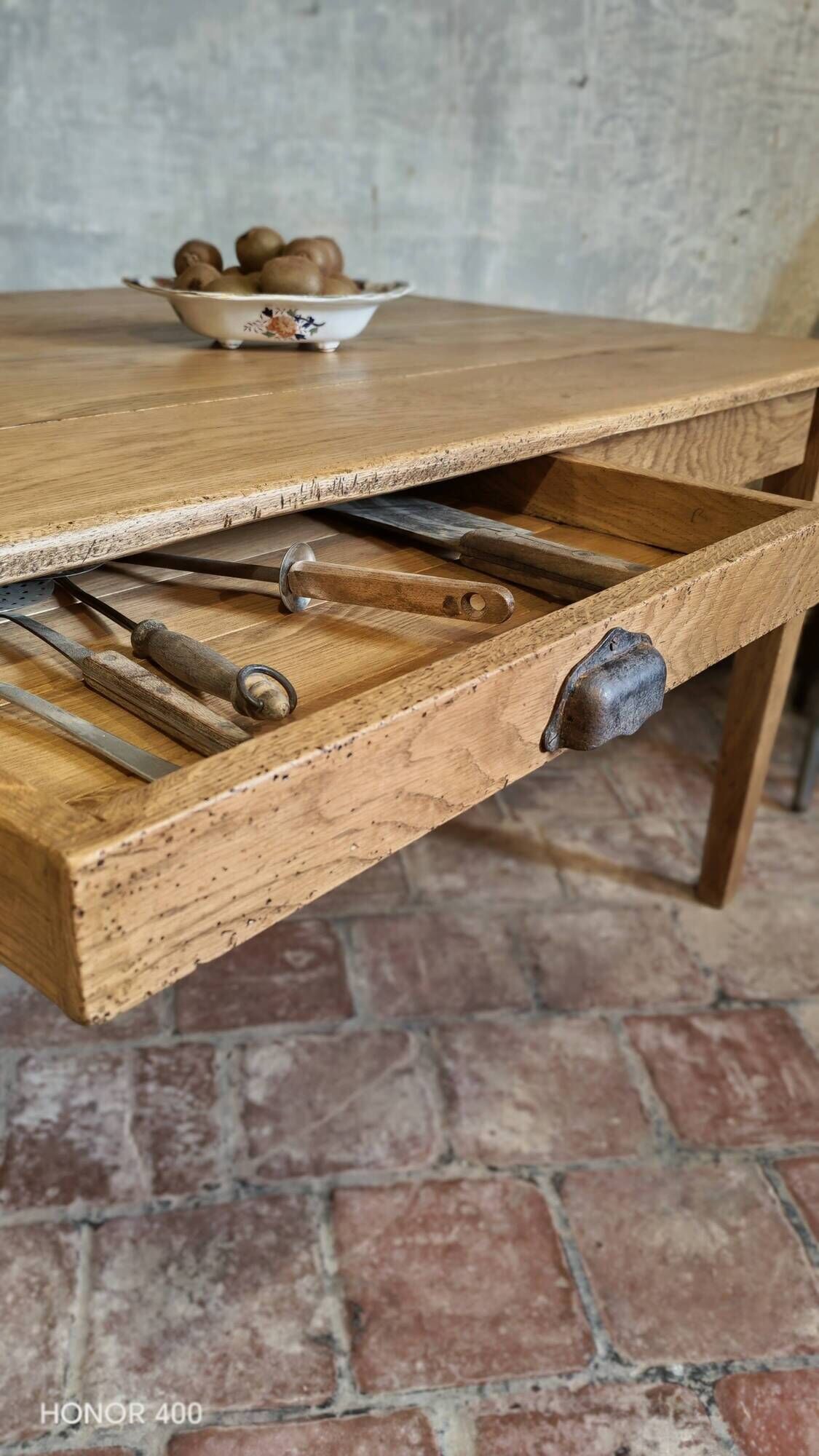 Large authentic farmhouse table made of solid French oak.