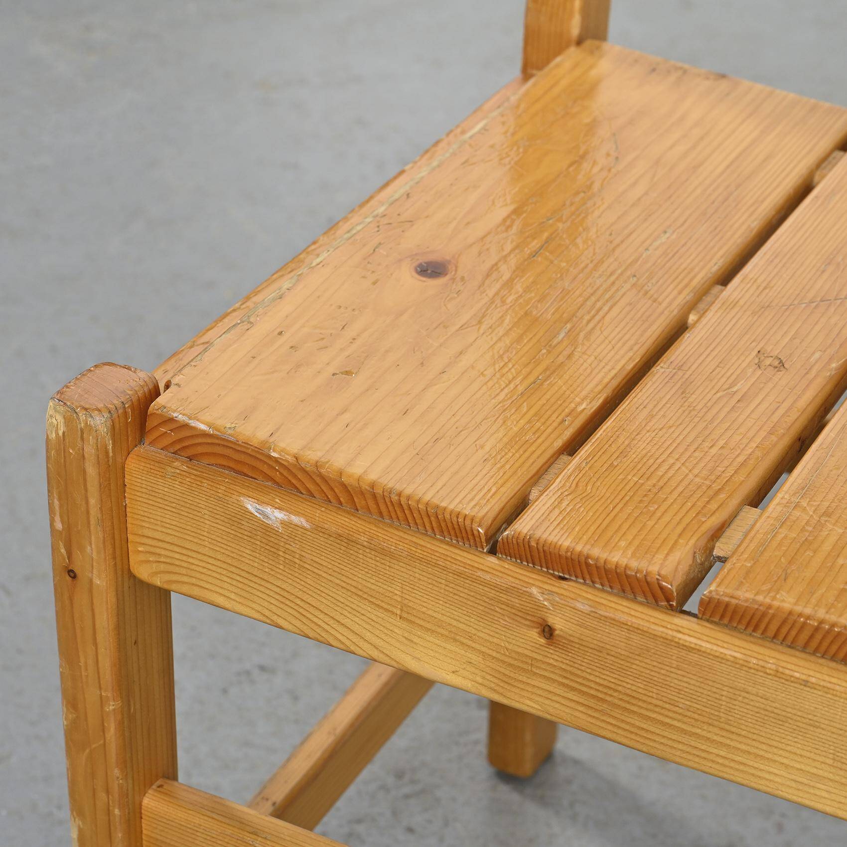 Set of six solid pine chairs by Maison Regain