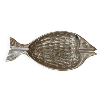 Antique vintage silver metal fish shape ashtray