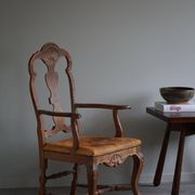 Vintage Sculptural Armchair in Oak and Leather, Danish Modern, 1940s