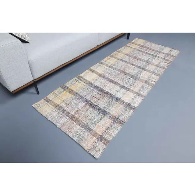 Vintage Turkish Hand-Knotted Wool Cotton White Kilim Runner Rug 75x208