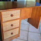 Wooden and rattan desk