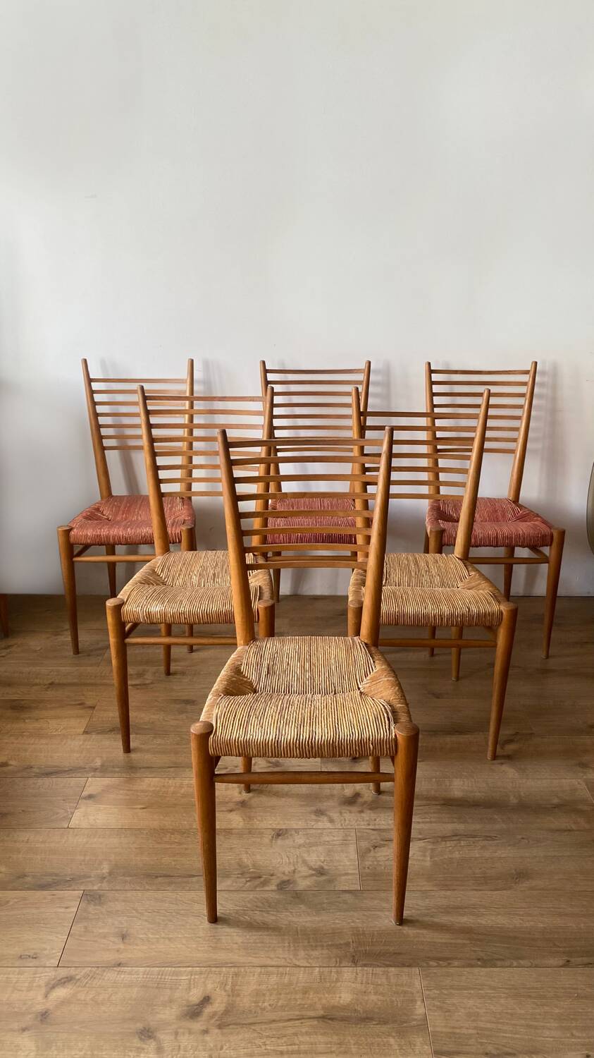 6 chaises paillées Genevieve Pons