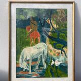 Tableau style Gauguin cadre bois doré