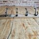 Solid teak coat hook with 4 double cast iron hooks