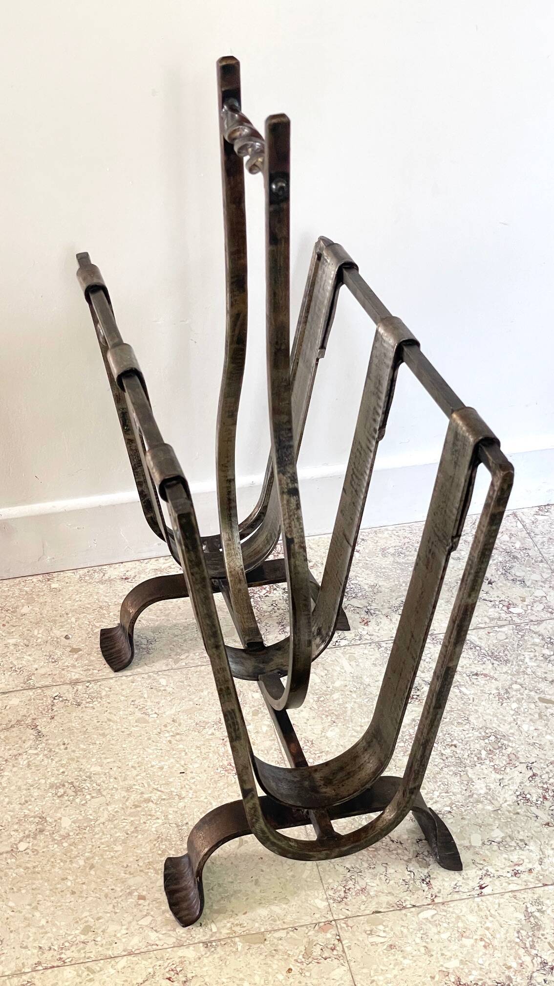 Brutalist vintage steel magazine rack