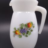 Pitcher or broc in opaline Arcopal fruit décor 1970
