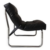 Chauffeuse tubulaire en skai noir et métal,design 1970