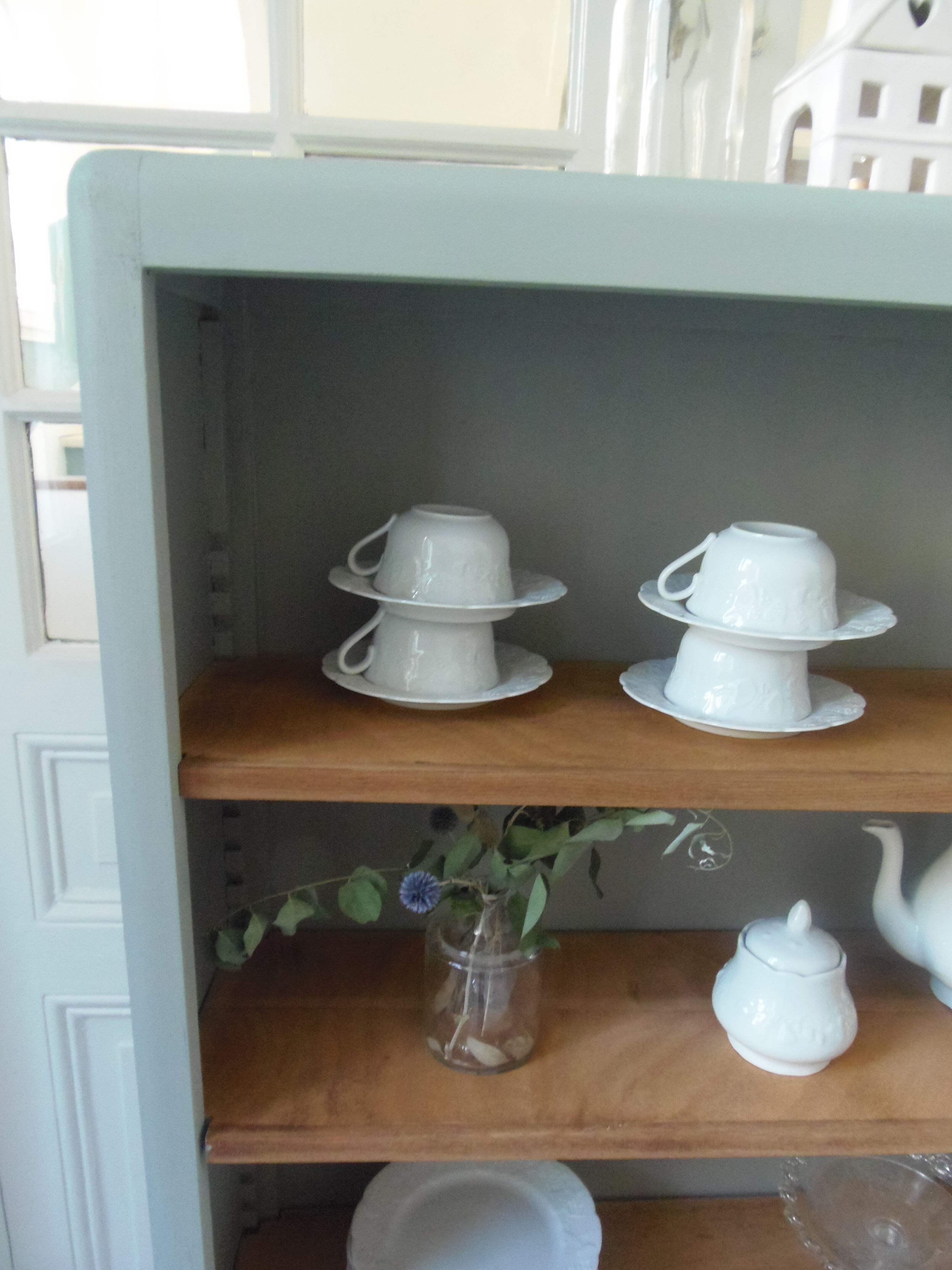 Library year 50 green of gray, 3 modular shelves wood