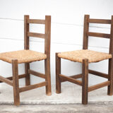 Pair of wooden and straw chairs