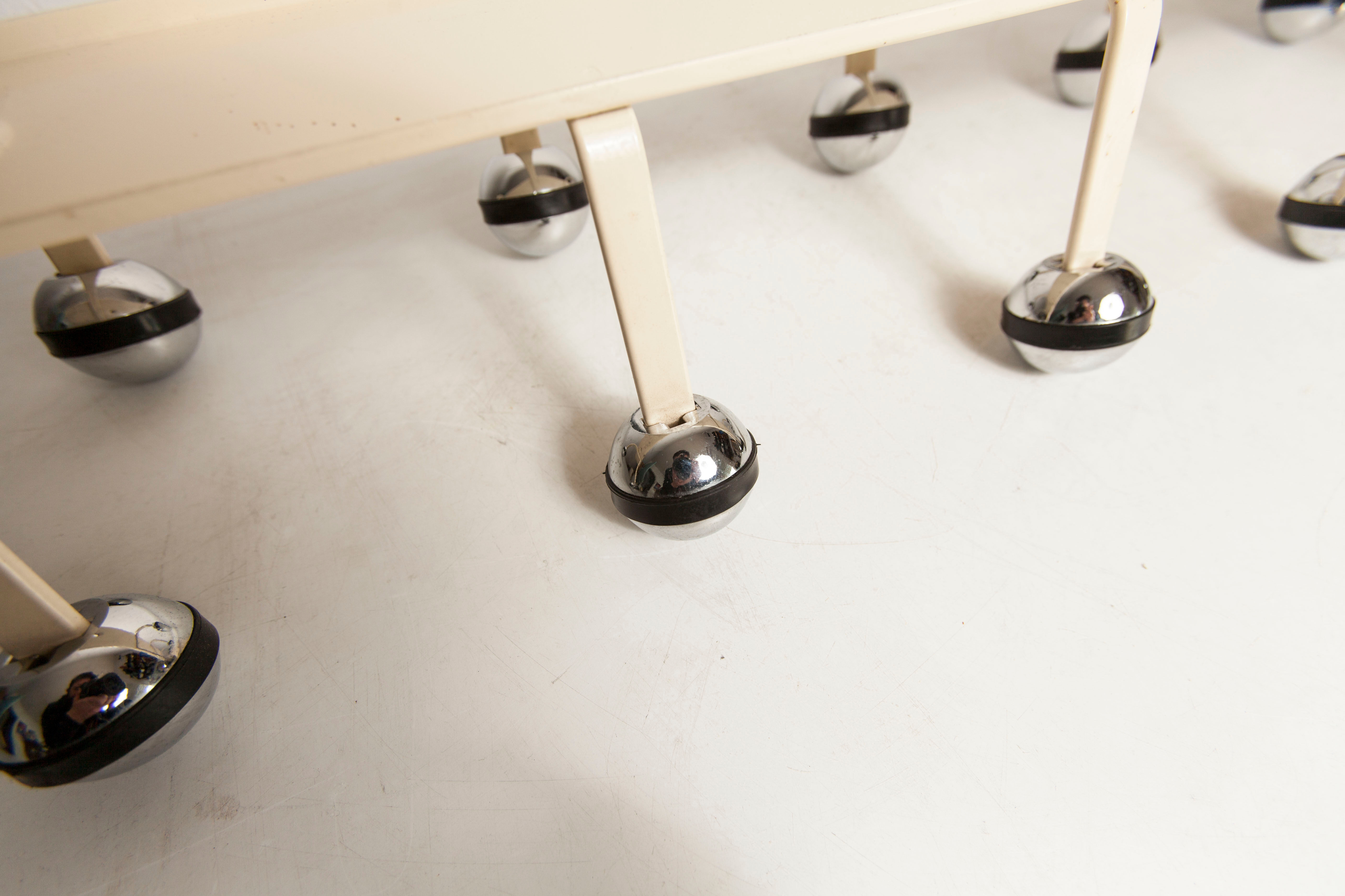 Wall coat rack 12 hooks balls 1970 beige and chrome