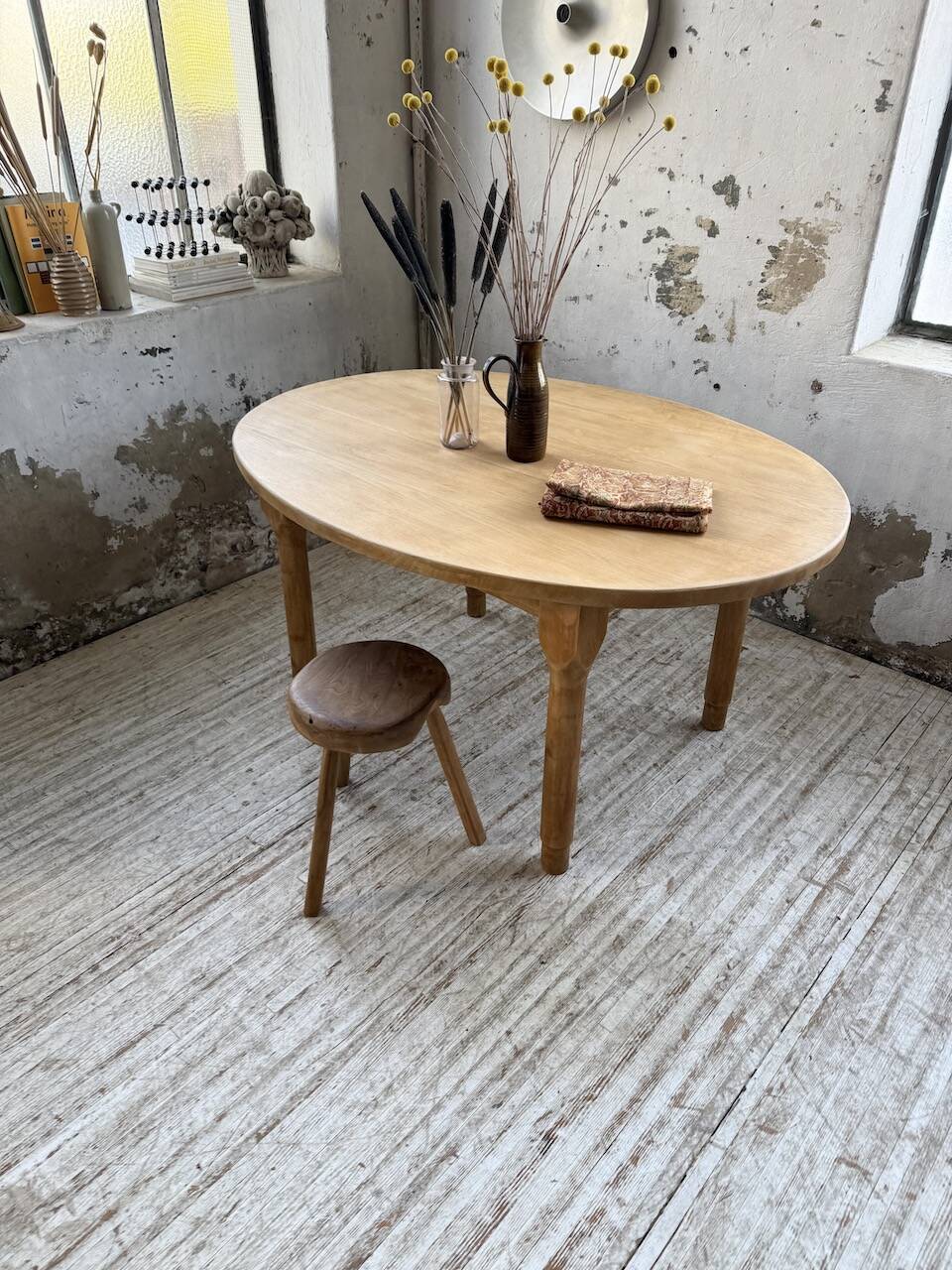 Oval farmhouse table oak 1960