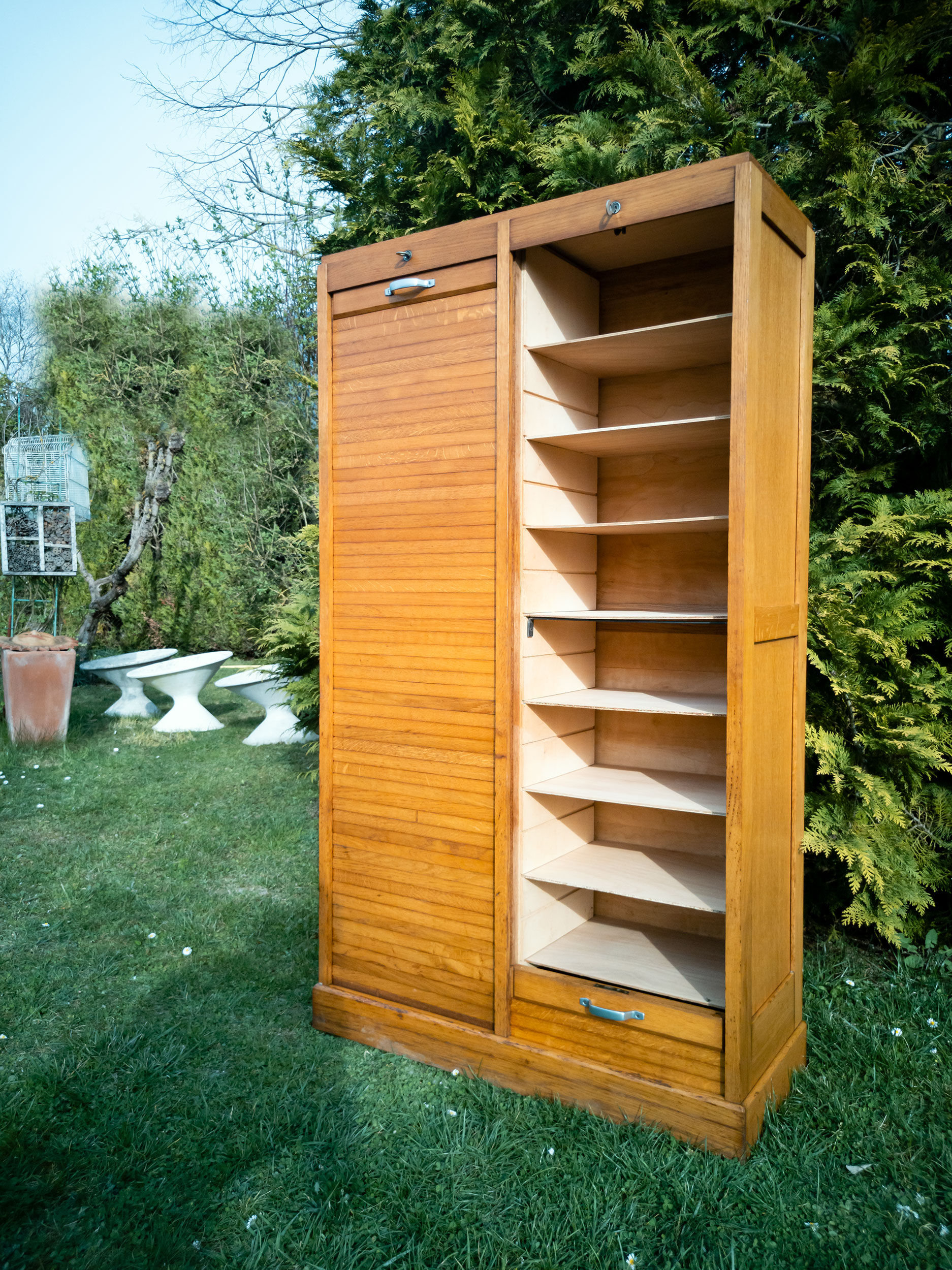 double curtain binder, year 50, light oak