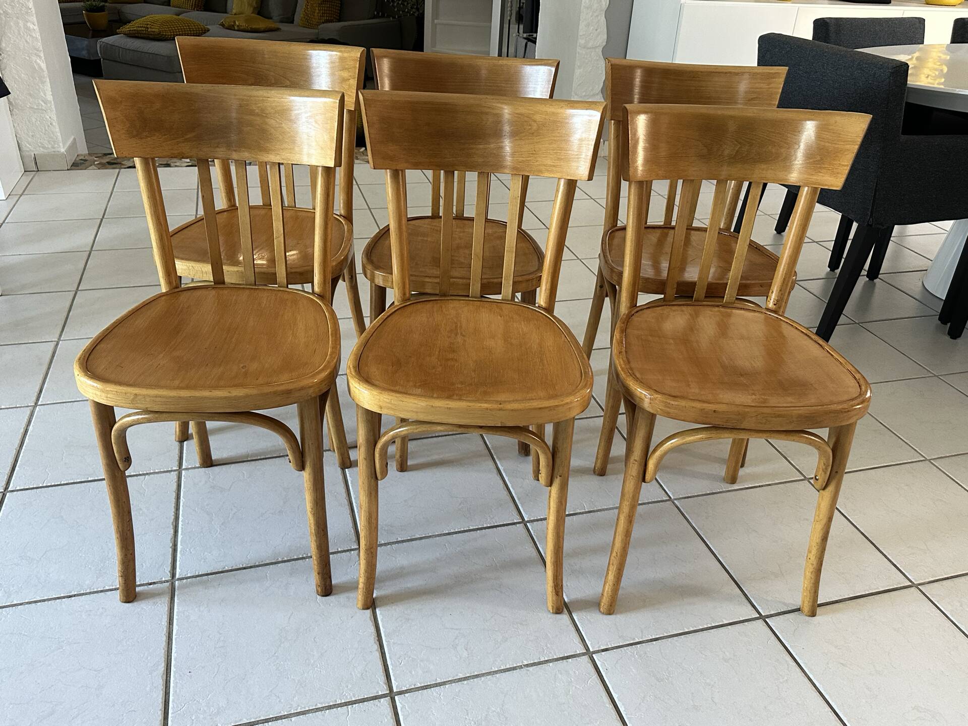 Set of 6 vintage SNCF bistro chairs from the 1960s.