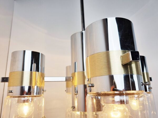 Lustre vintage italien en verre et chrome, années 1970