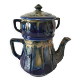 Midnight blue and flamed beige enameled ceramic filter coffee maker
