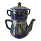 Midnight blue and flamed beige enameled ceramic filter coffee maker