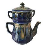 Cafetière filtre en céramique émaillée bleu nuit et beige flammé