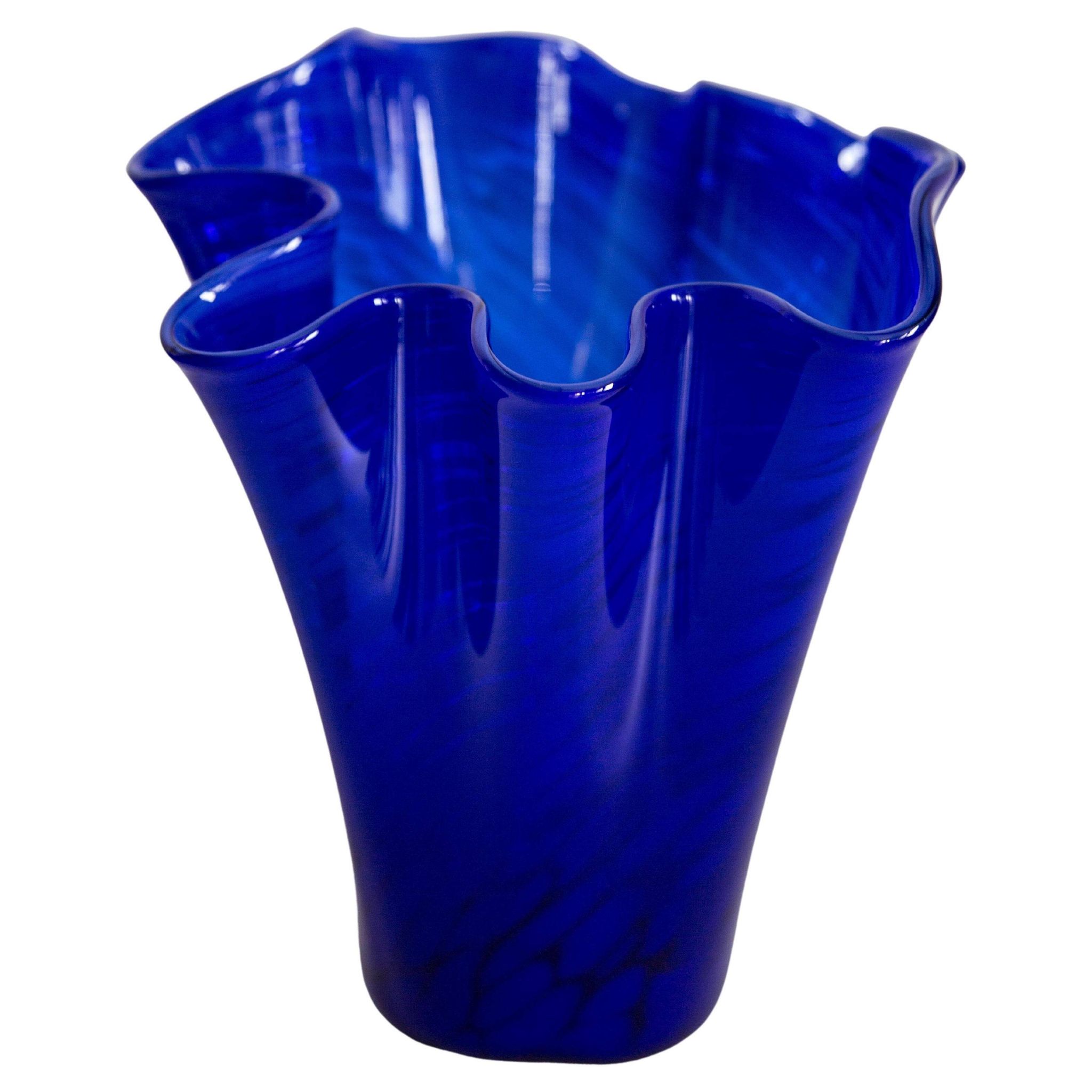 Vintage dark navy blue artistic vase from the mid-20th century.