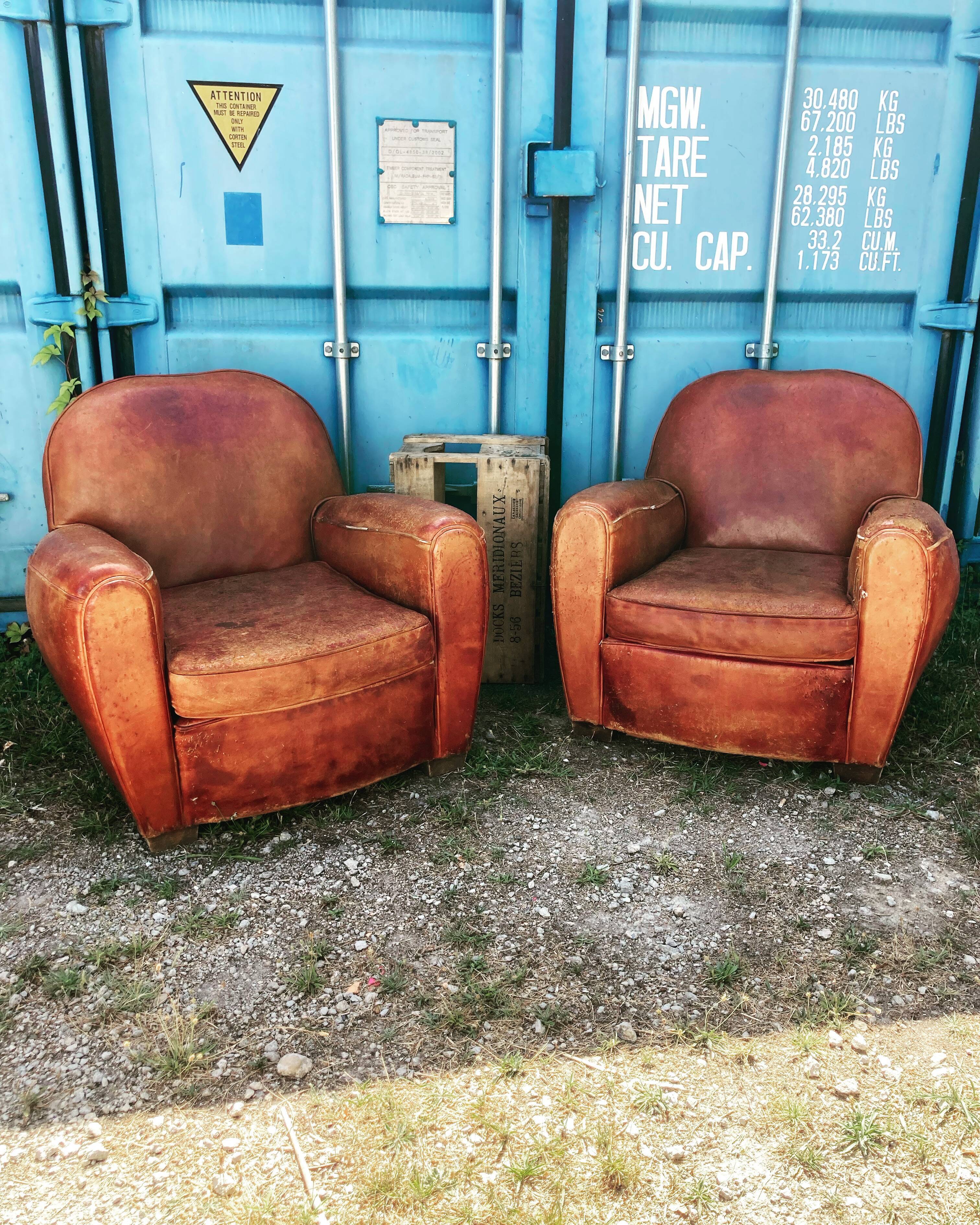 Pair of vintage club armchairs
