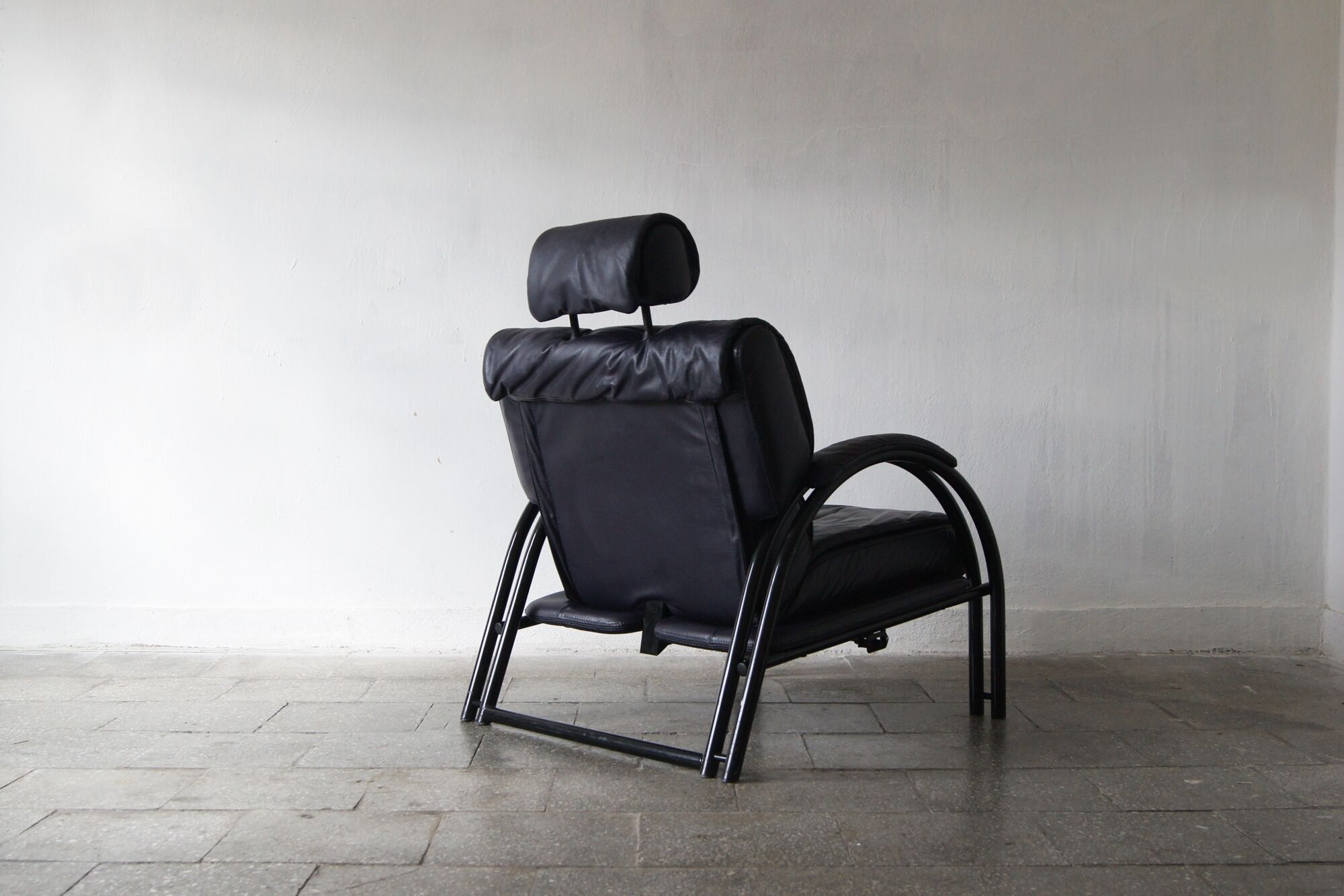 Vintage postmodern leather Italian Memphis lounge armchair