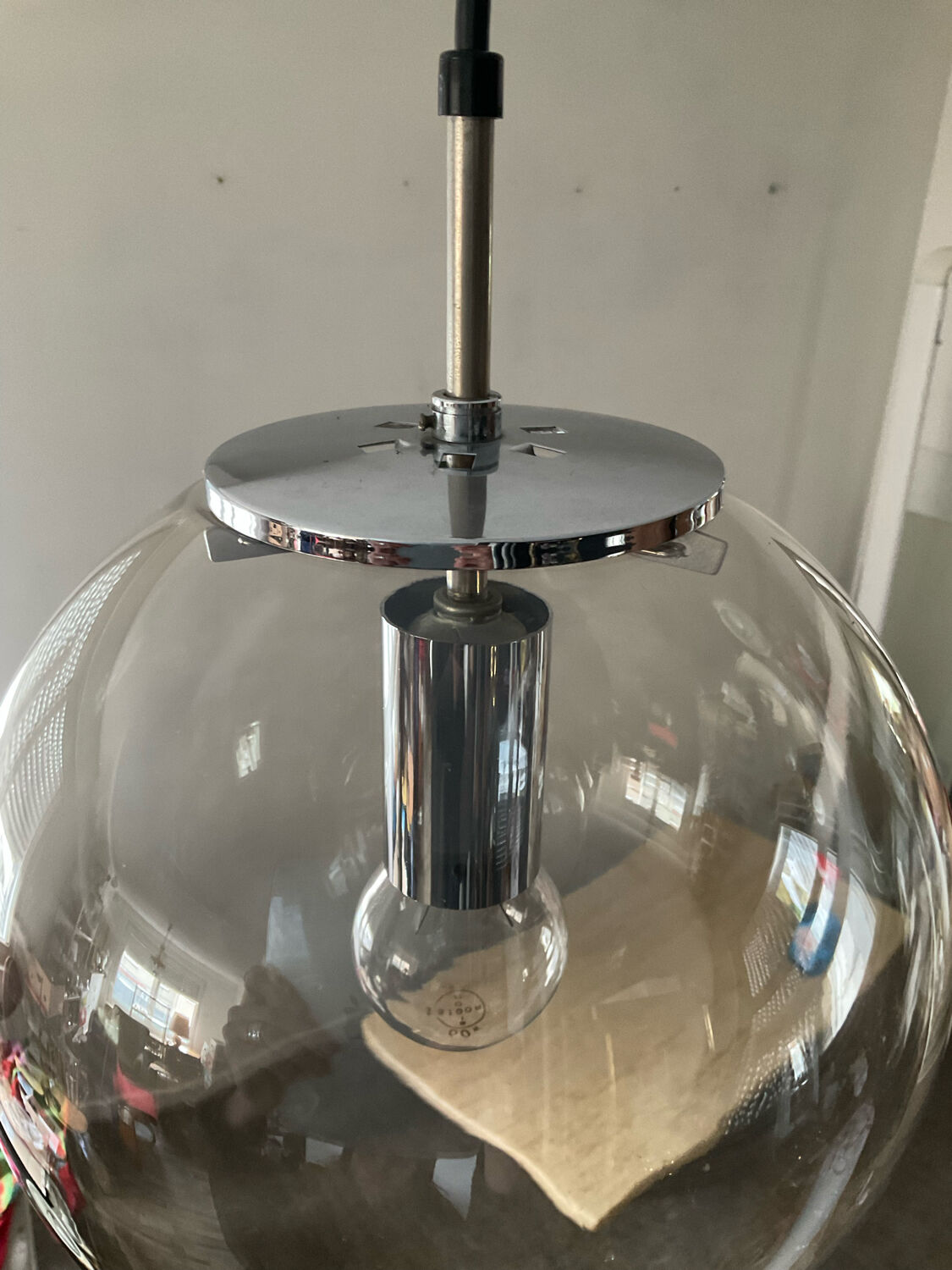 Space Age globe pendant lamp in smoked glass from the 70s
