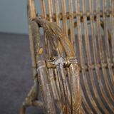 Belse 8 armchair in patinated rattan with high back Dutch Design 1950