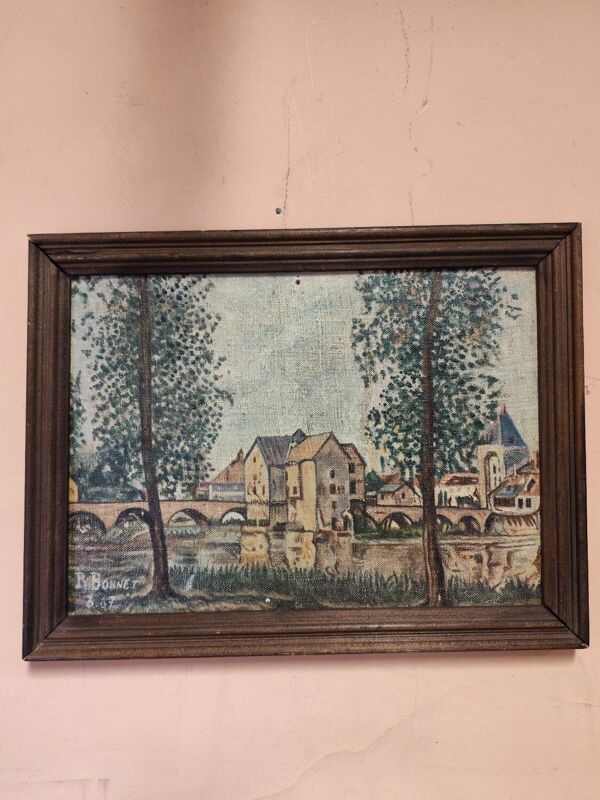 Huile sur toile  vintage Moret  sur Loing