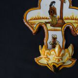 Polychrome earthenware holy water font signed Henriot Quimper from the 60s vintage