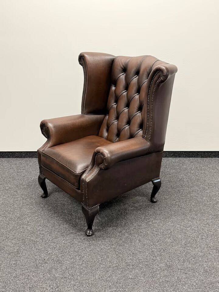 Brown Leather Chesterfield Wing Chair