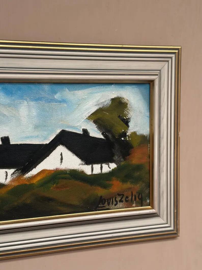Original Swedish Oil on Panel – “Landscape with Farm” by Louis Zelig – Signed – Vintage & Framed – 78 × 39 cm (30.7" × 15.4")