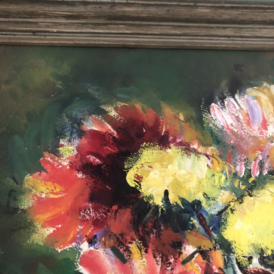 Tableau nature morte bouquet de dahlias