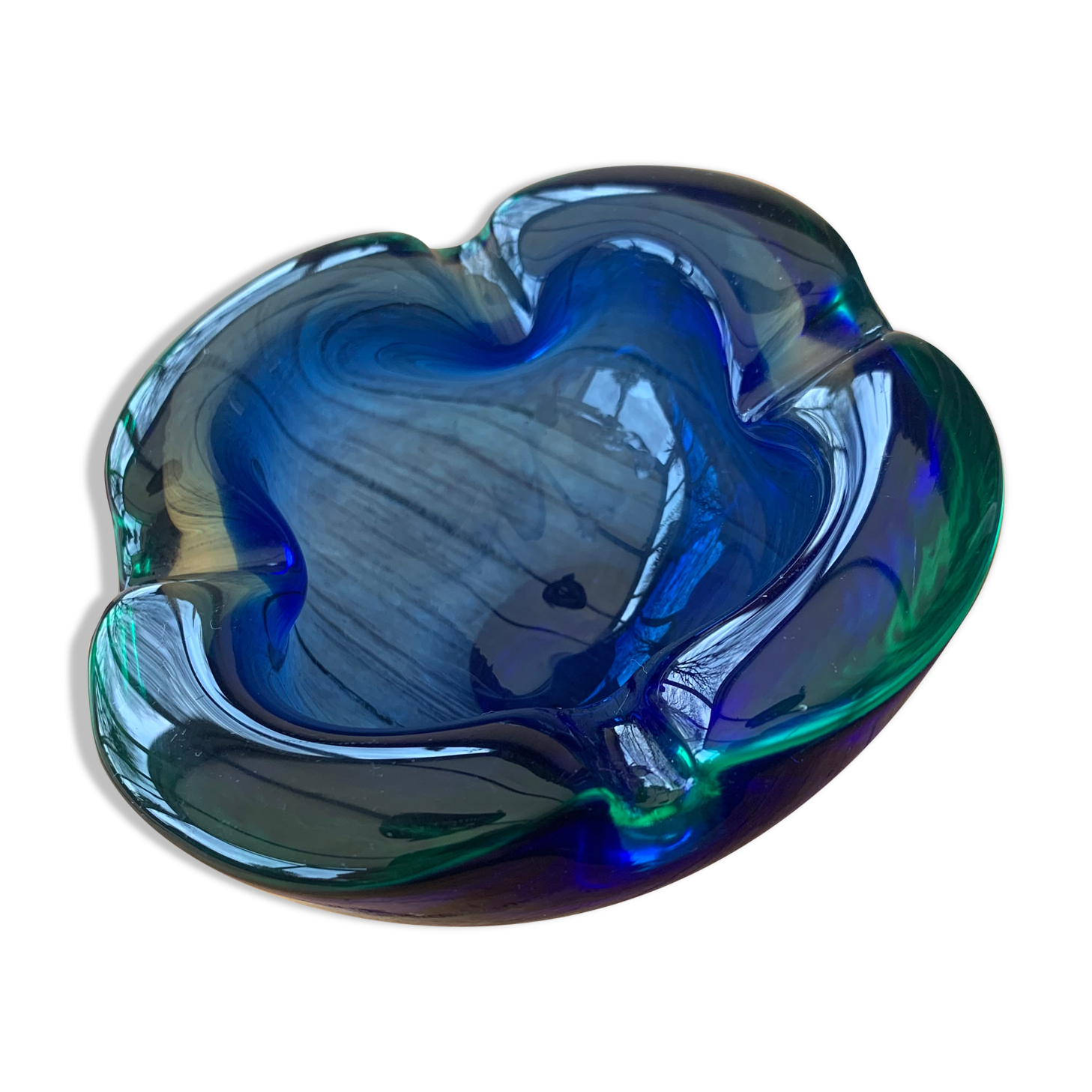 Blue Murano ashtray green Italy year 1970