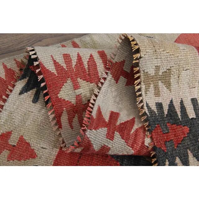 1970s Turkish Oushak Handmade Wool Cotton Red Kilim Runner Rug 130x400