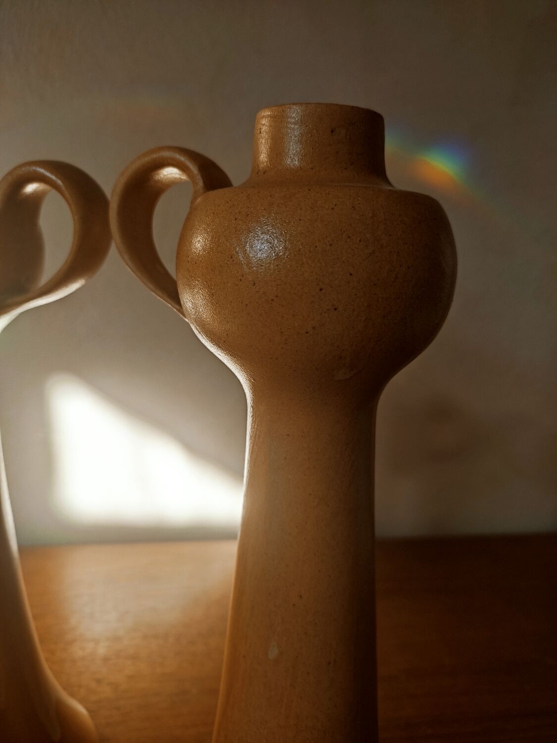 Duo de bougeoirs en grès satiné